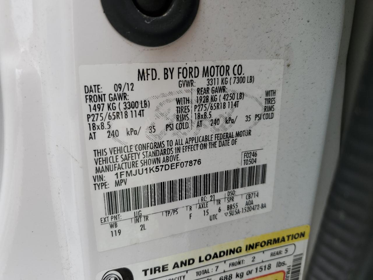 1FMJU1K57DEF07876 2013 Ford Expedition Limited