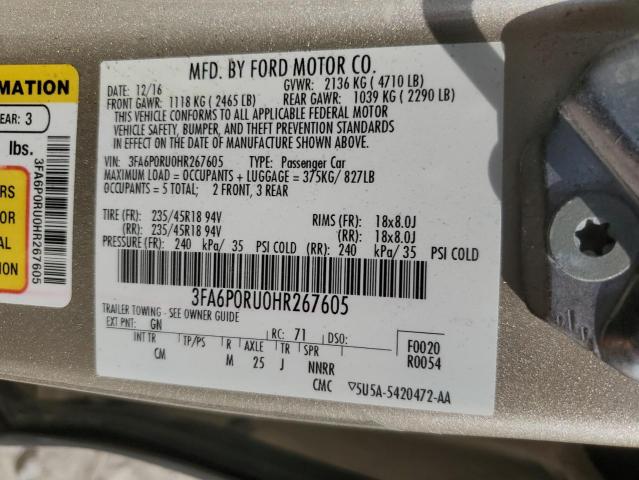 VIN 3FA6P0RU0HR267605 2017 Ford Fusion, Titanium Hev no.12