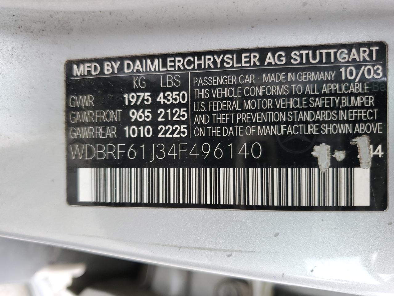 WDBRF61J34F496140 2004 Mercedes-Benz C 240