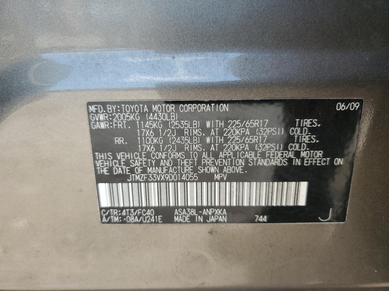 JTMZF33VX9D014055 2009 Toyota Rav4