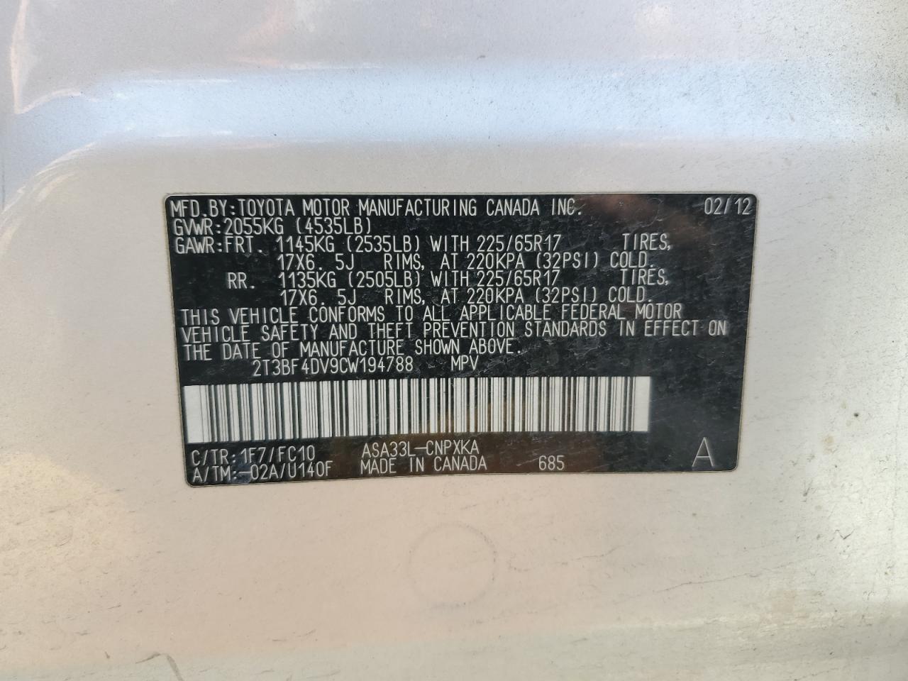 2T3BF4DV9CW194788 2012 Toyota Rav4