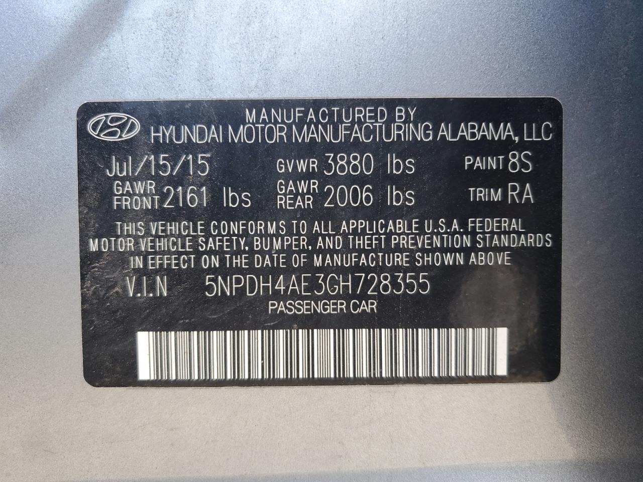 5NPDH4AE3GH728355 2016 Hyundai Elantra Se