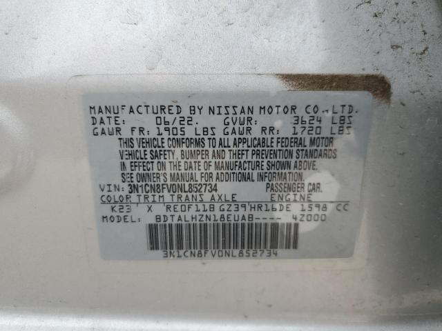 2022 Nissan Versa Sr VIN: 3N1CN8FV0NL852734 Lot: 49111464