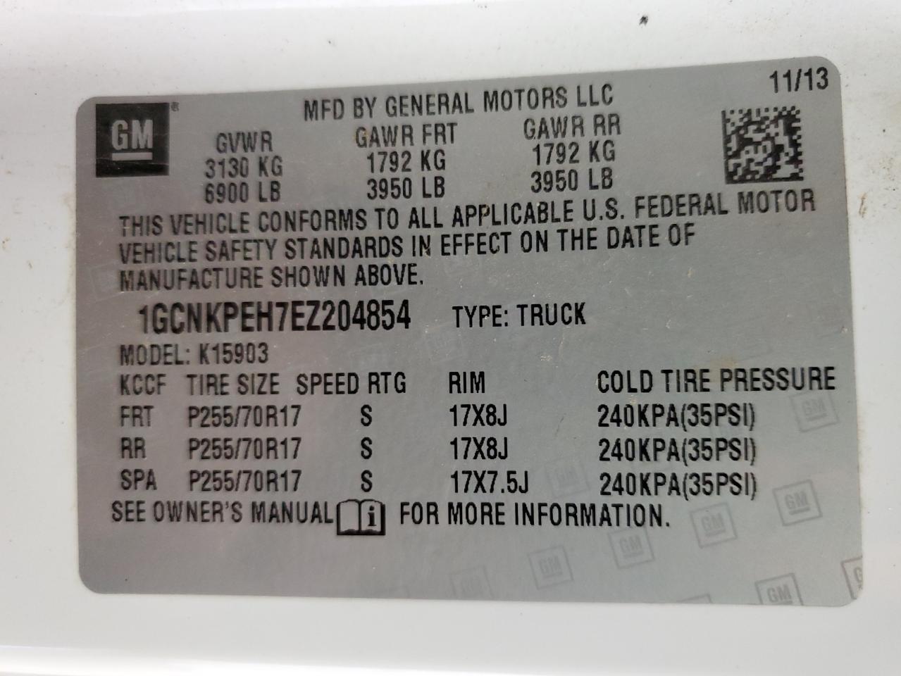 1GCNKPEH7EZ204854 2014 Chevrolet Silverado K1500