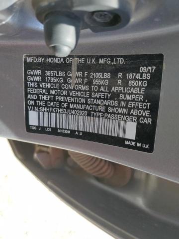 2018 Honda Civic Ex VIN: SHHFK7H53JU402920 Lot: 51091184