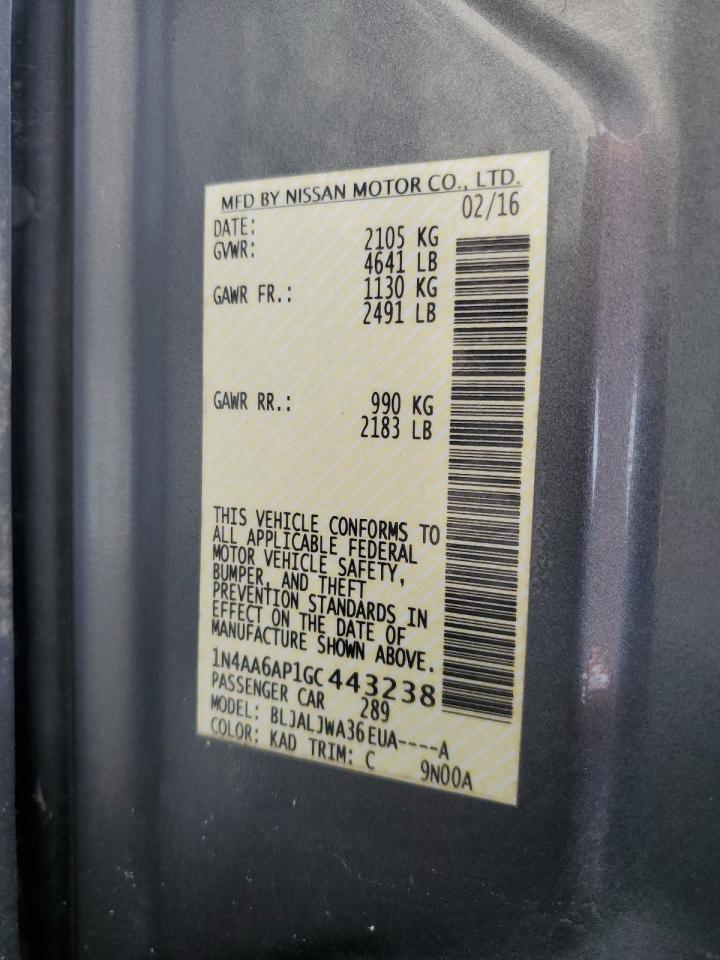 1N4AA6AP1GC443238 2016 Nissan Maxima 3.5S