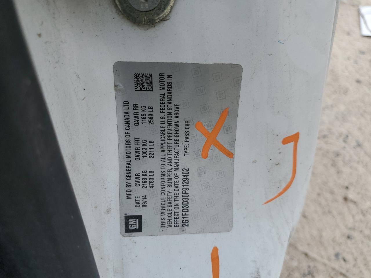 2G1FD3D30F9129402 2015 Chevrolet Camaro Lt