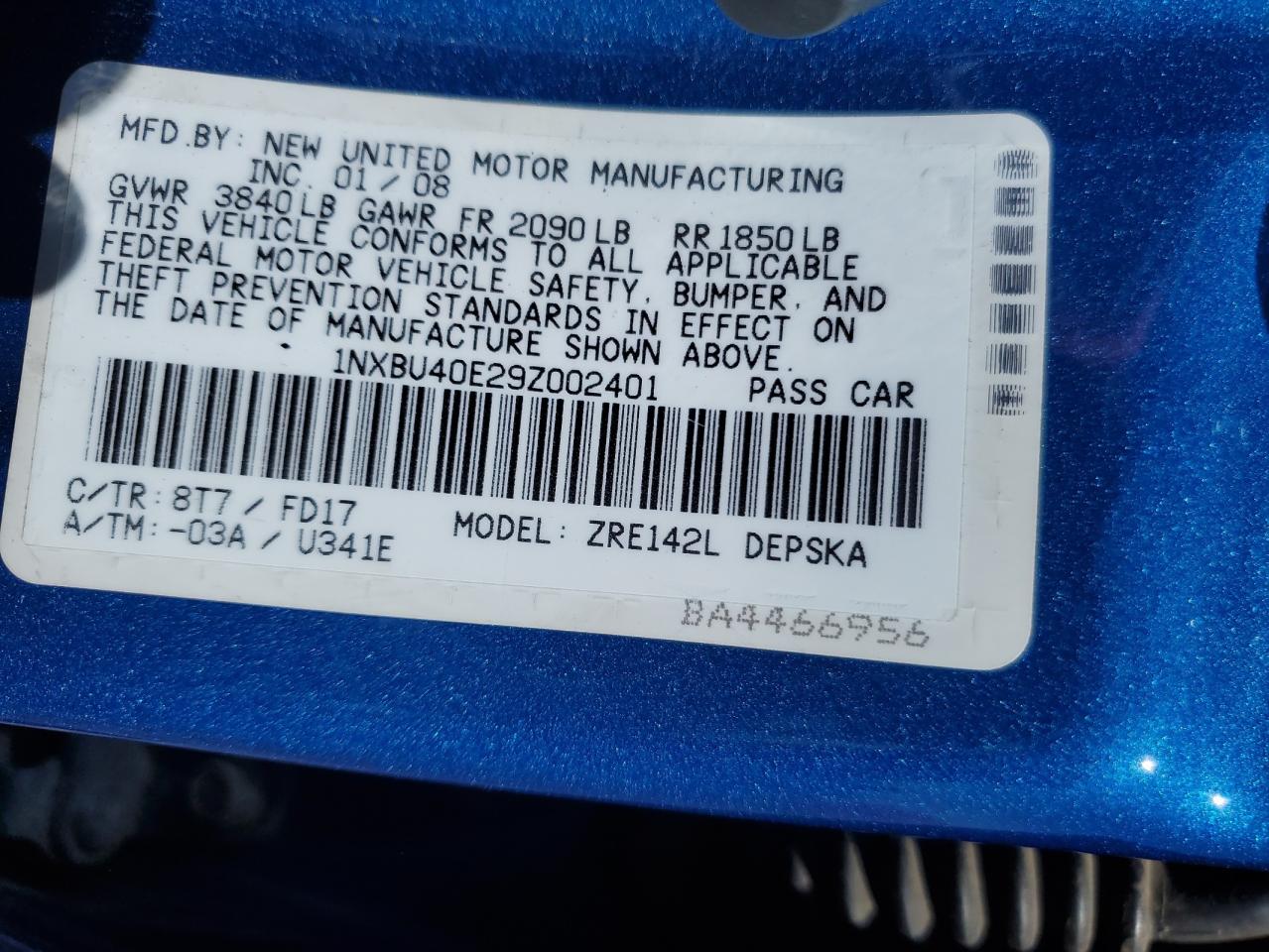 1NXBU40E29Z002401 2009 Toyota Corolla Base