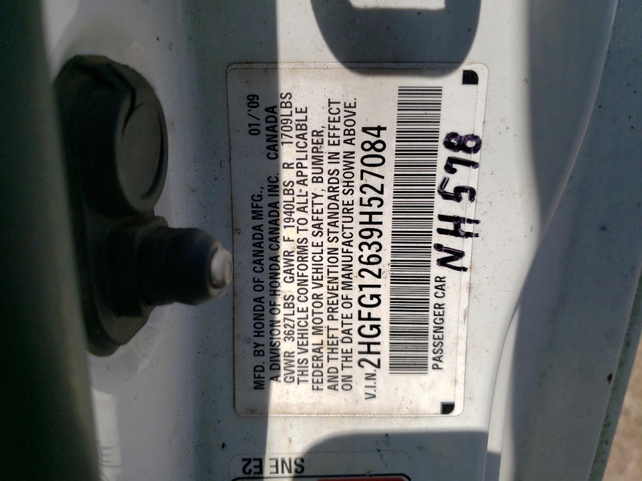 2HGFG12639H527084 2009 Honda Civic Lx