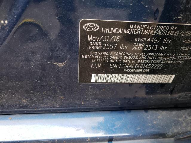 2017 Hyundai Sonata Se VIN: 5NPE24AF6HH452222 Lot: 49554884