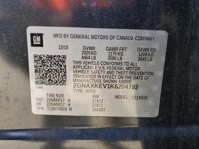 2019 Chevrolet Equinox Lt VIN: 2GNAXKEV1K6204792 Lot: 51010124