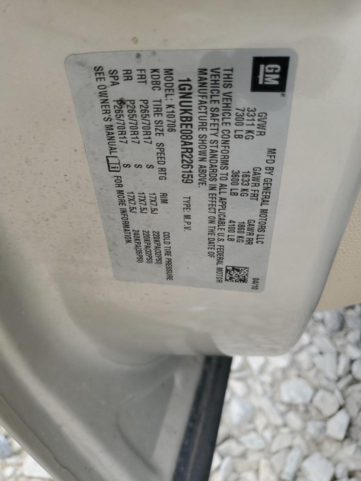 1GNUKBE08AR226159 2010 Chevrolet Tahoe K1500 Lt