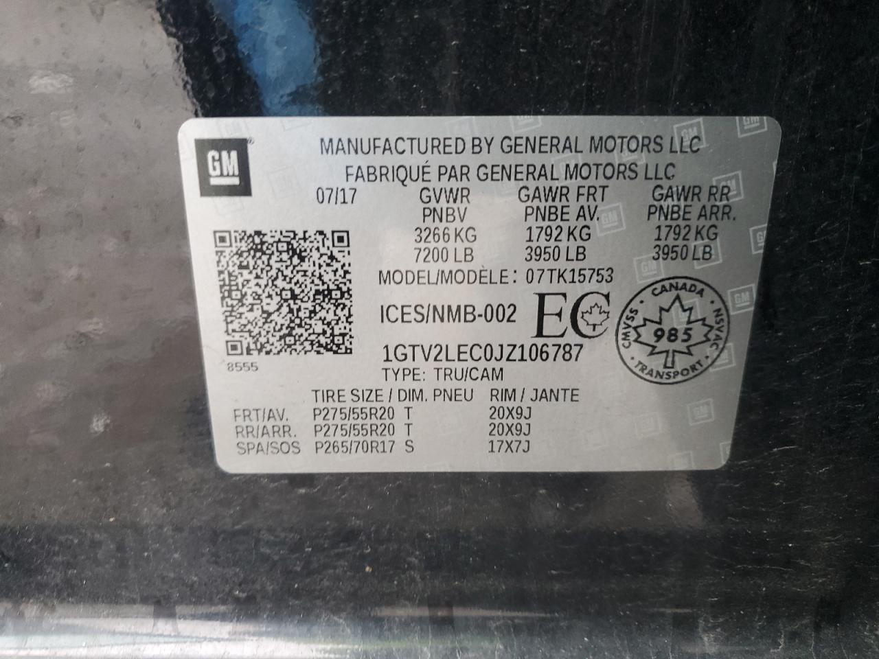 1GTV2LEC0JZ106787 2018 GMC Sierra K1500