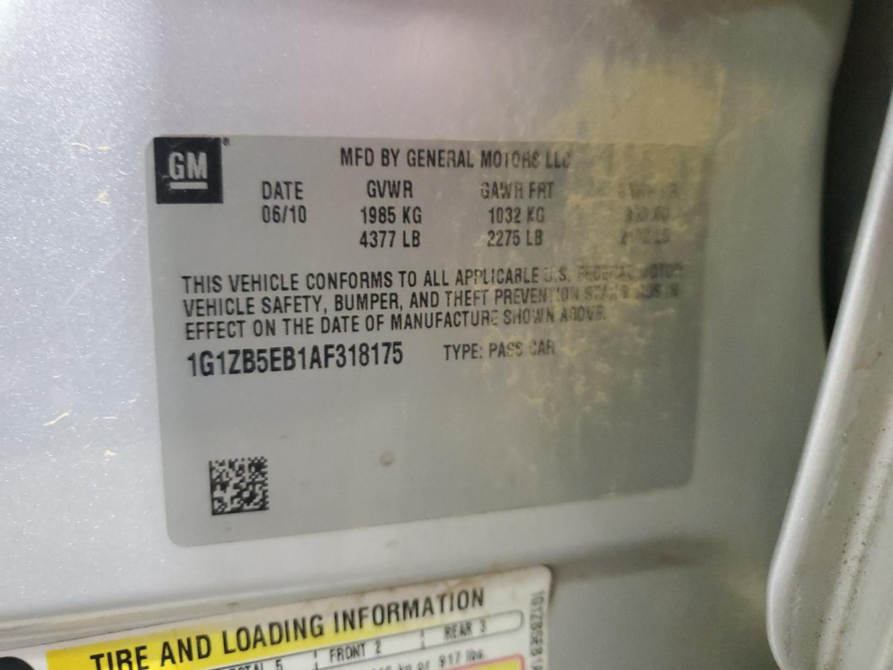 1G1ZB5EB1AF318175 2010 Chevrolet Malibu Ls