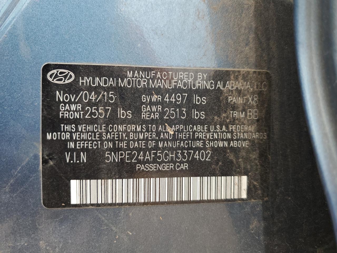 5NPE24AF5GH337402 2016 Hyundai Sonata Se