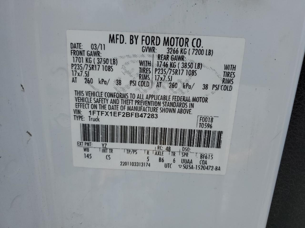 1FTFX1EF2BFB47283 2011 Ford F150 Super Cab