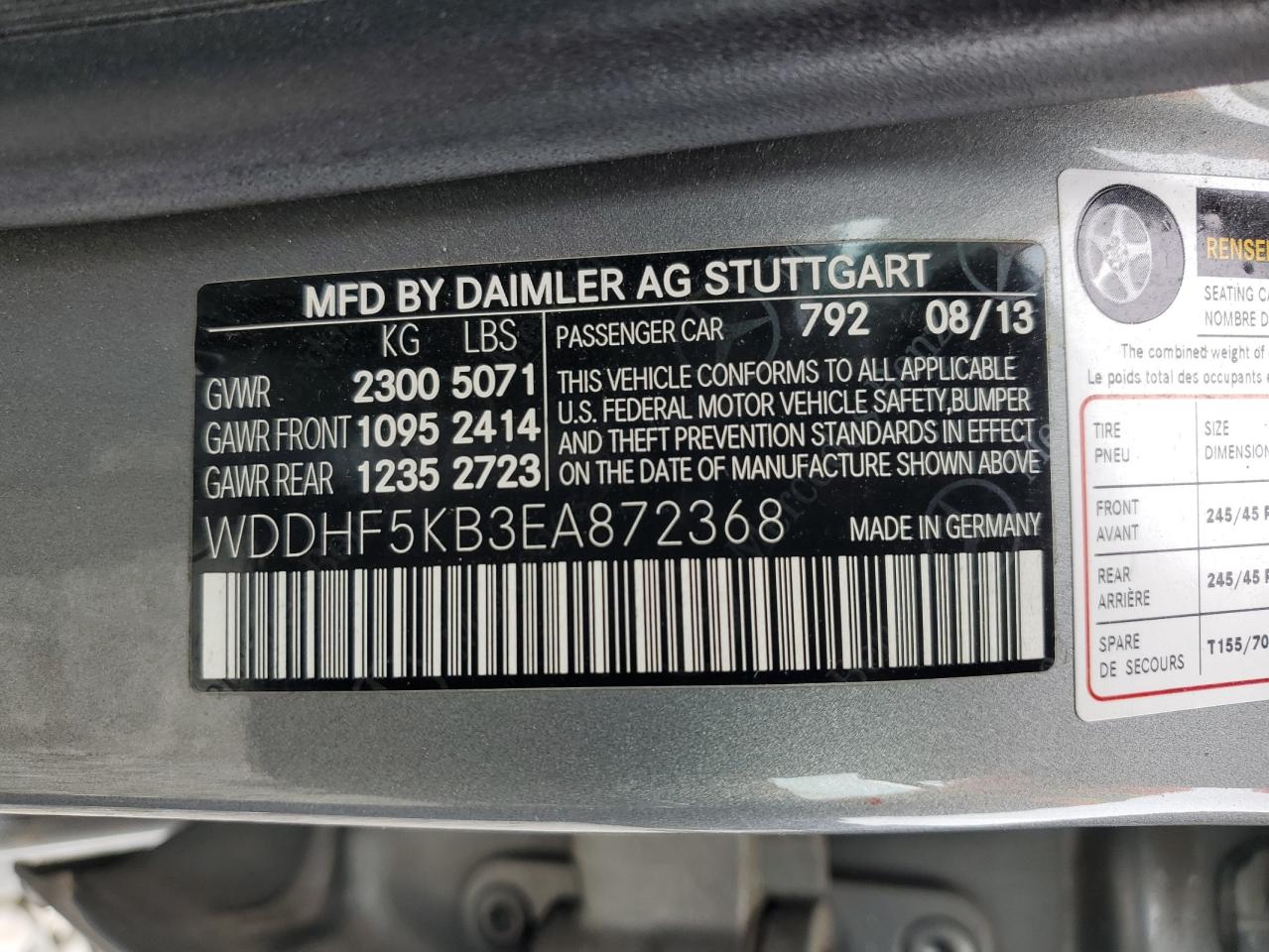 WDDHF5KB3EA872368 2014 Mercedes-Benz E 350
