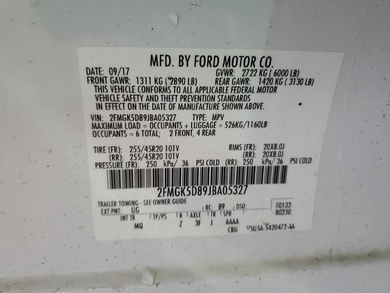 2FMGK5D89JBA05327 2018 Ford Flex Limited