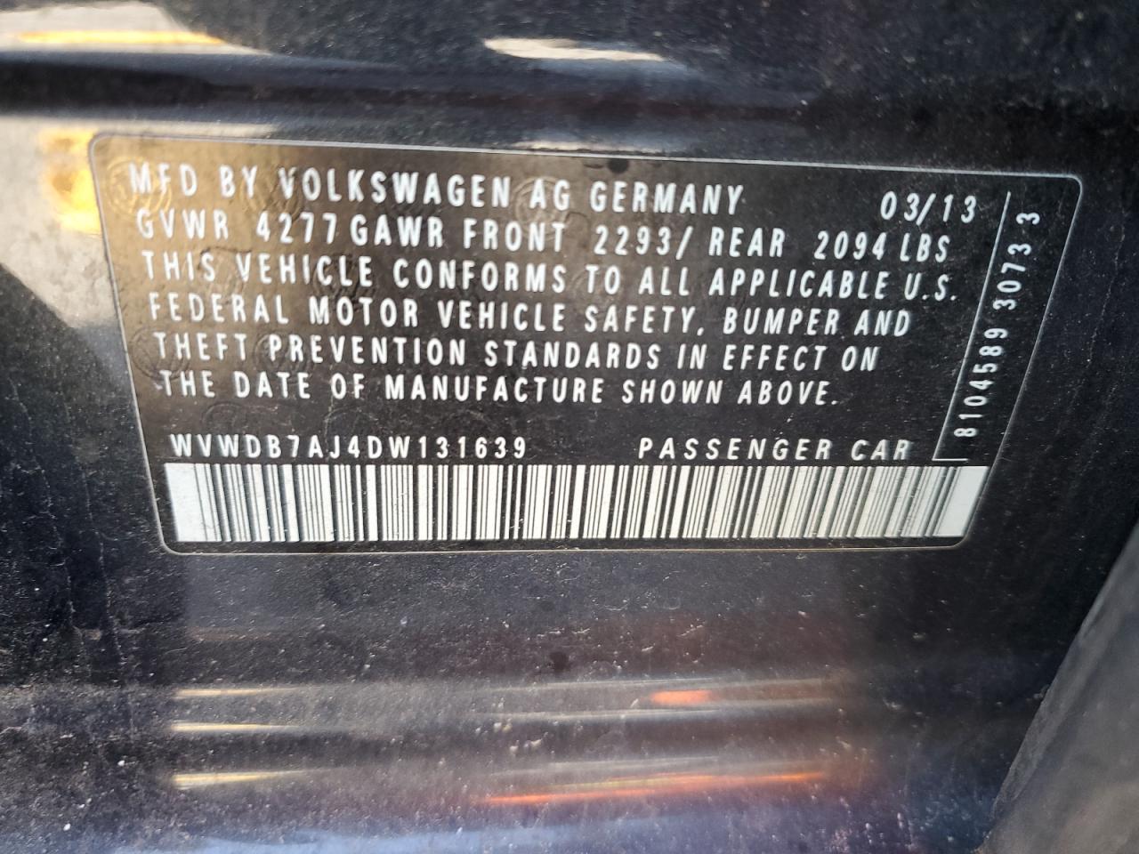 WVWDB7AJ4DW131639 2013 Volkswagen Golf