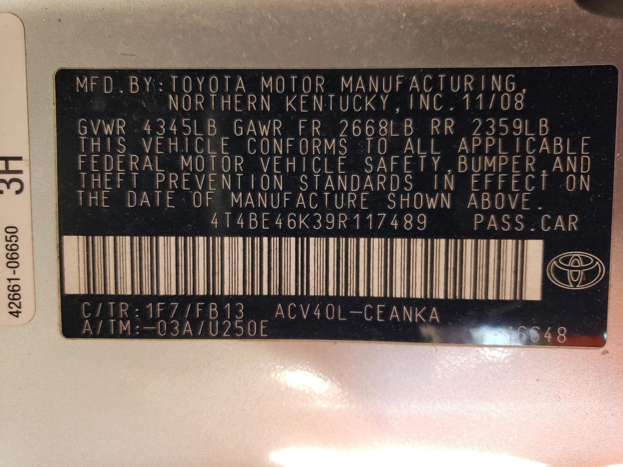 4T4BE46K39R117489 2009 Toyota Camry Base