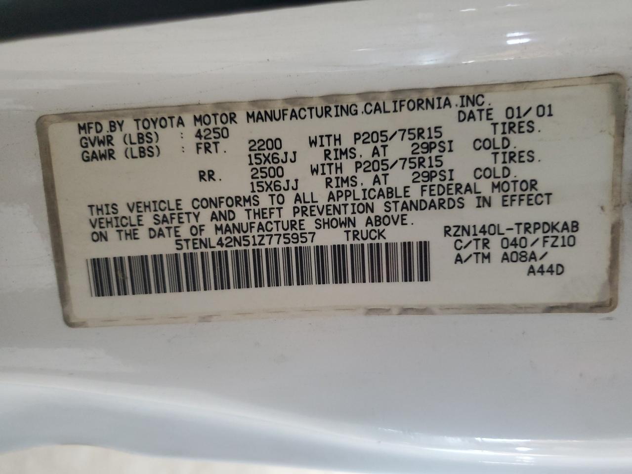 5TENL42N51Z775957 2001 Toyota Tacoma