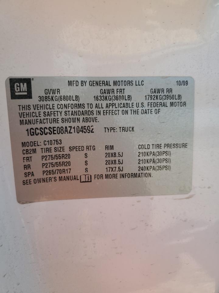 1GCSCSE08AZ104592 2010 Chevrolet Silverado C1500 Lt