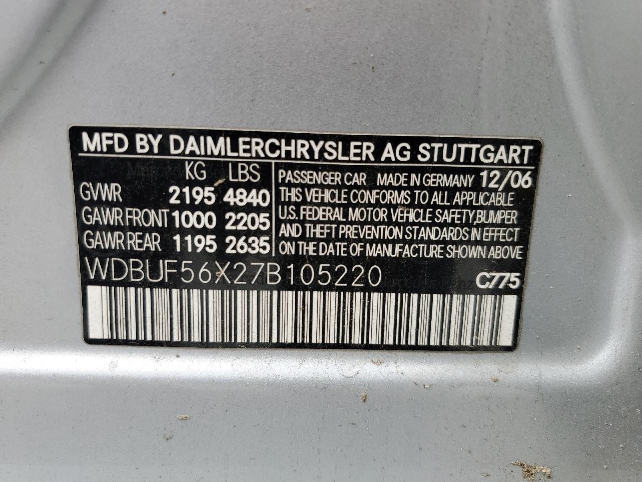 WDBUF56X27B105220 2007 Mercedes-Benz E 350