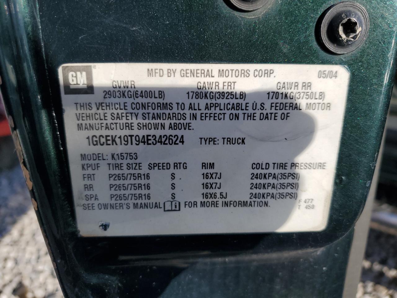 1GCEK19T94E342624 2004 Chevrolet Silverado K1500