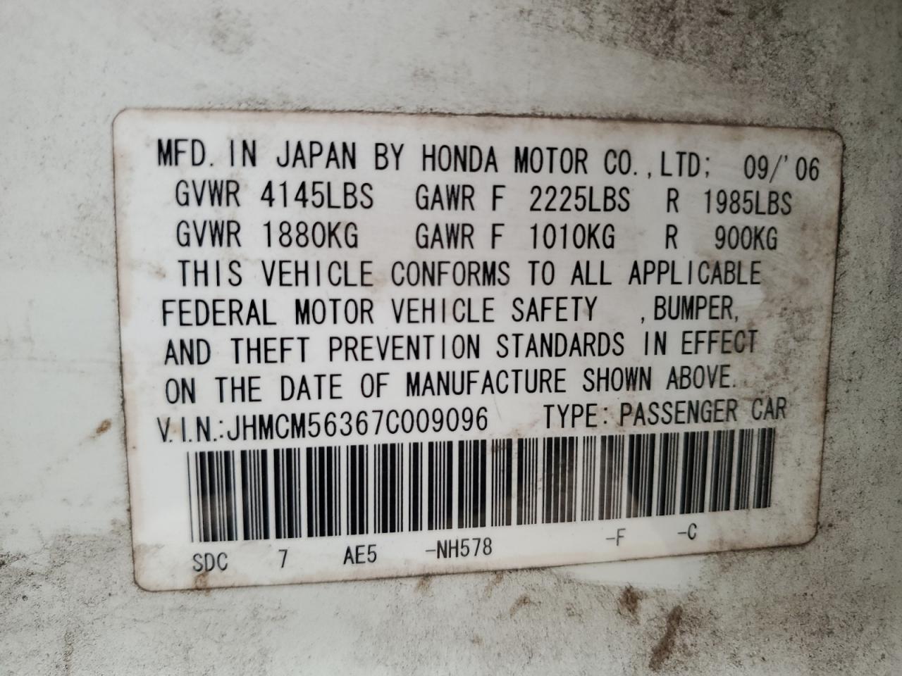 JHMCM56367C009096 2007 Honda Accord Se