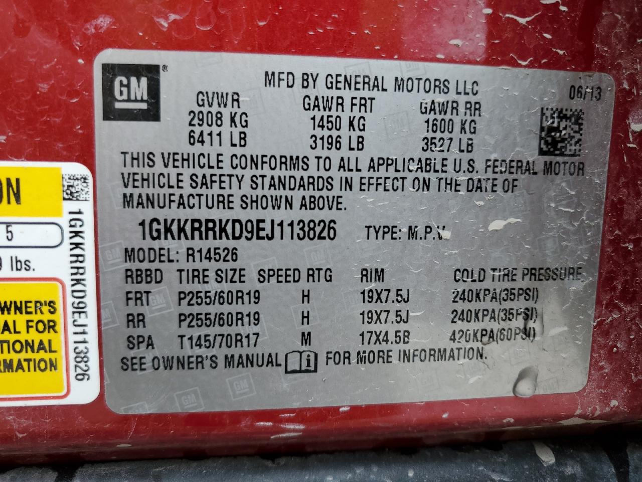 1GKKRRKD9EJ113826 2014 GMC Acadia Slt-1