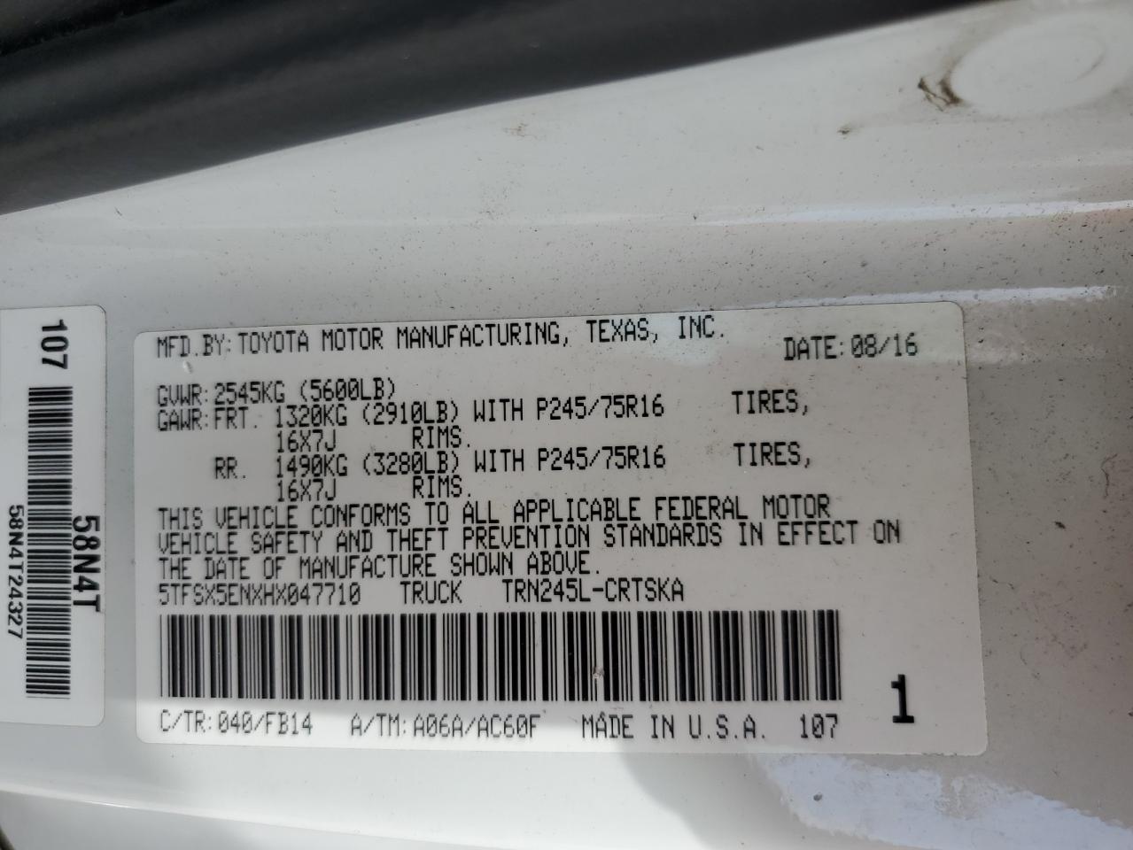 5TFSX5ENXHX047710 2017 Toyota Tacoma Access Cab