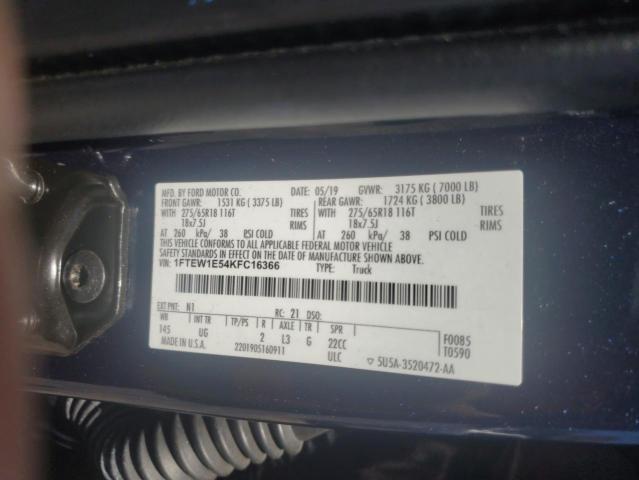 2019 Ford F150 Supercrew VIN: 1FTEW1E54KFC16366 Lot: 50848834