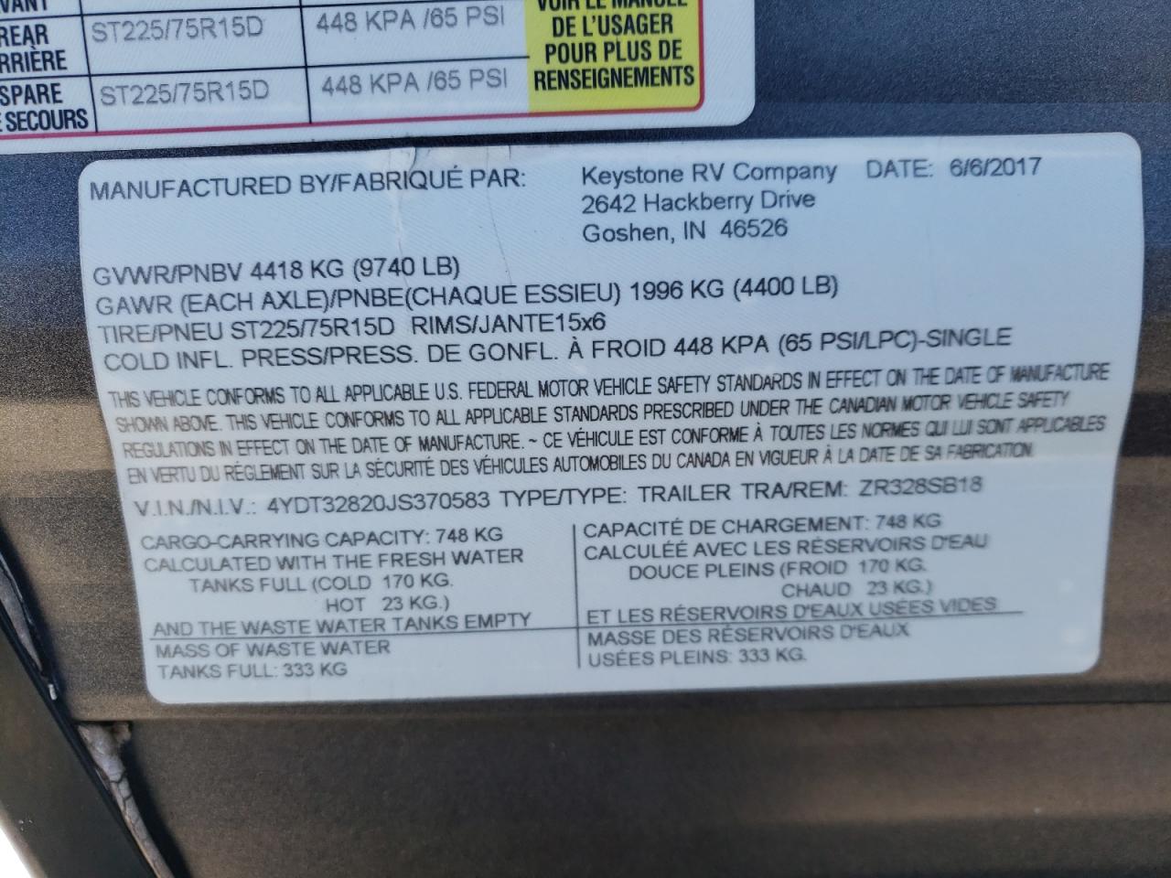 4YDT32820JS370583 2018 Cros Zinger