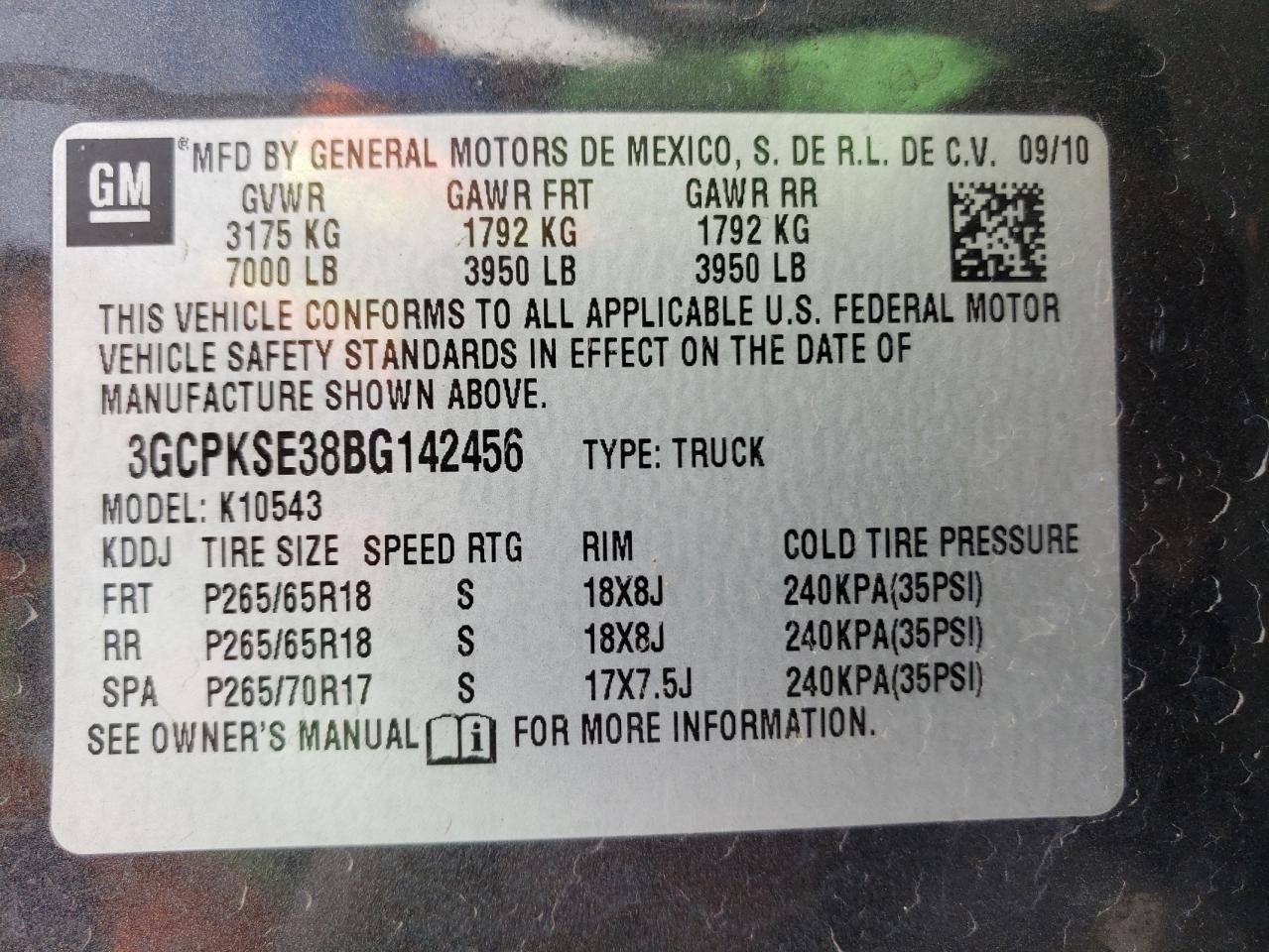 3GCPKSE38BG142456 2011 Chevrolet Silverado K1500 Lt