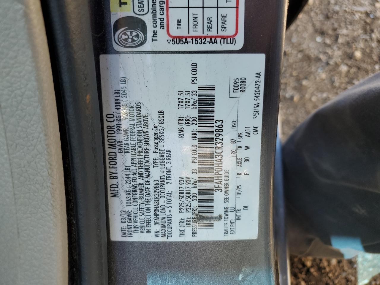 2012 Ford Fusion Se vin: 3FAHP0HA3CR329863