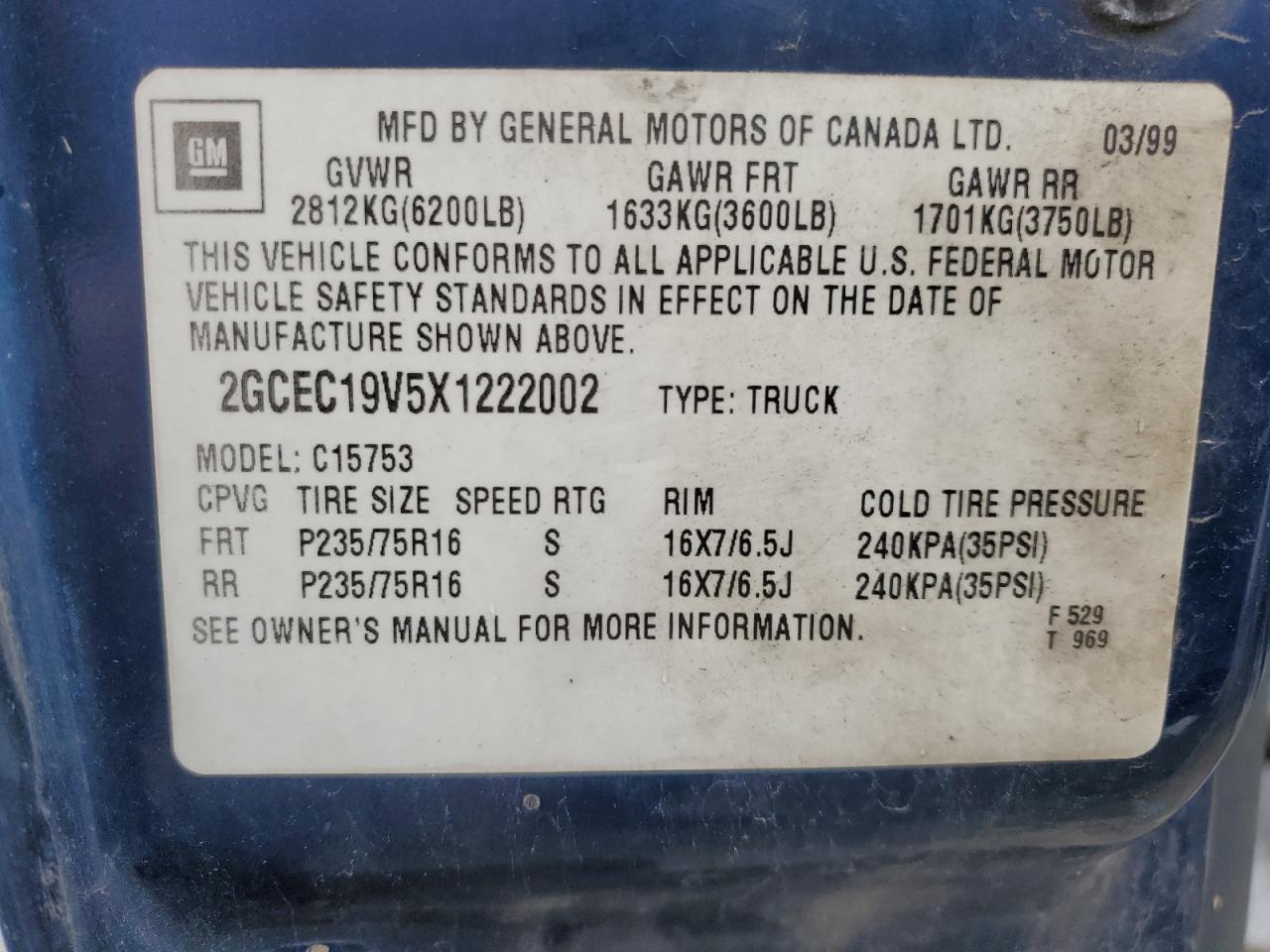 2GCEC19V5X1222002 1999 Chevrolet Silverado C1500