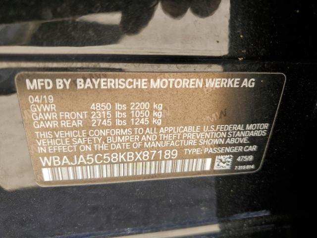 2019 BMW 530 I VIN: WBAJA5C58KBX87189 Lot: 52285324