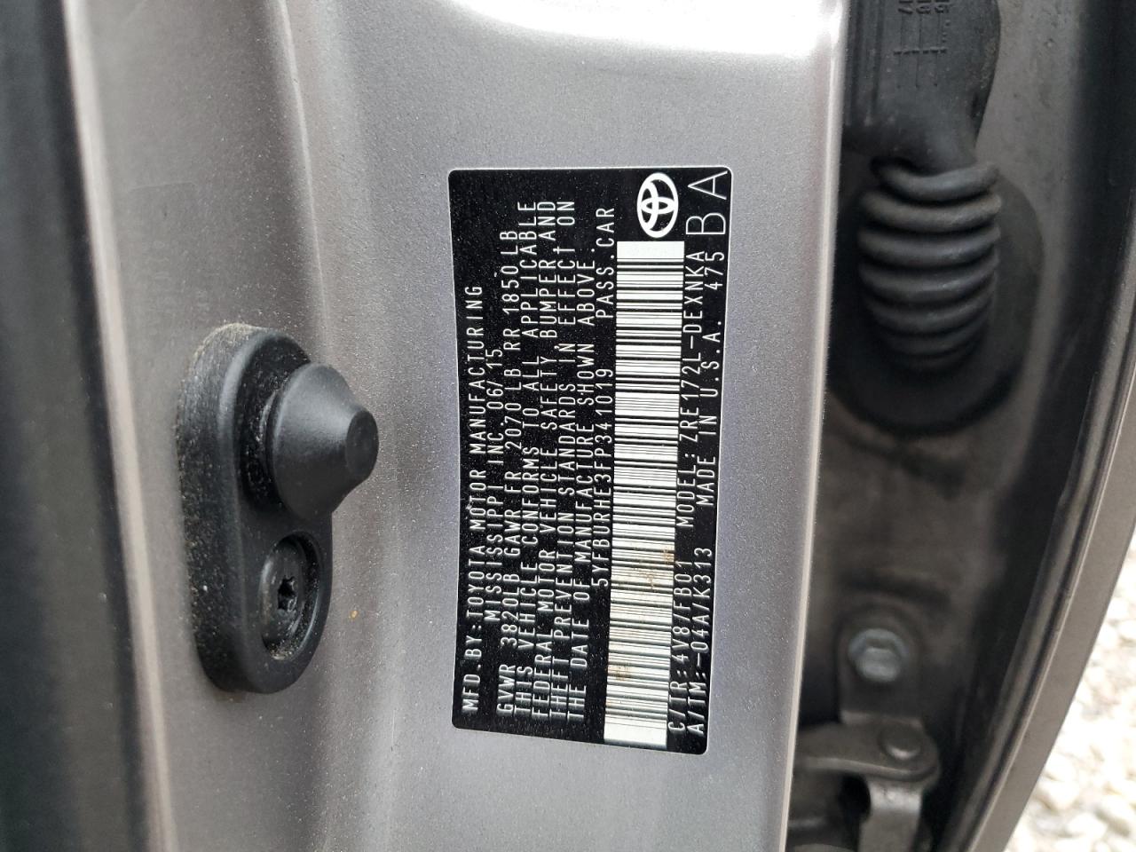 5YFBURHE3FP341019 2015 Toyota Corolla L