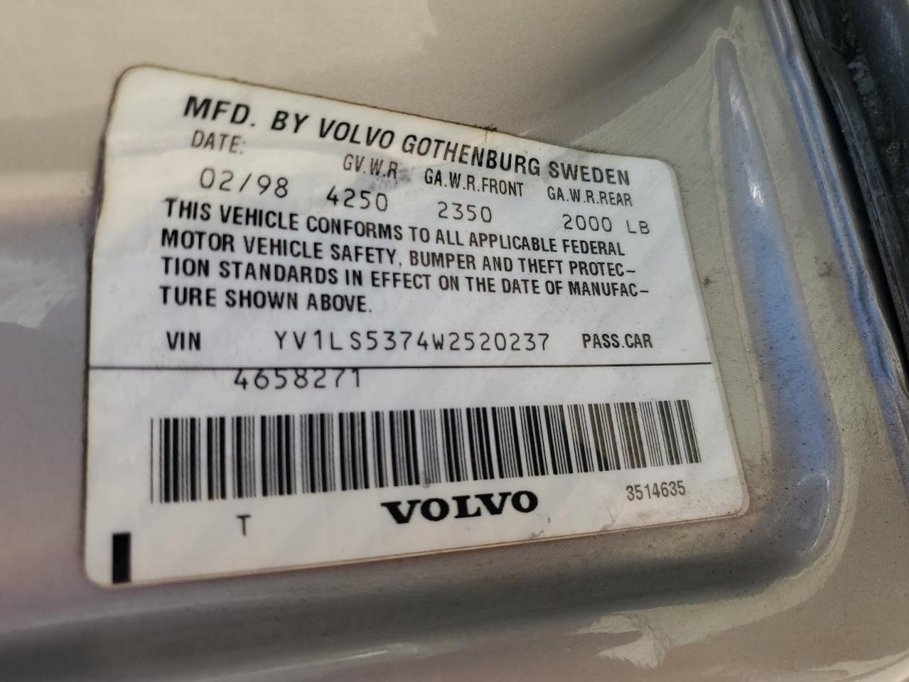 YV1LS5374W2520237 1998 Volvo S70 T5 Turbo