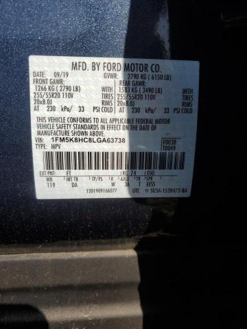 2020 Ford Explorer Platinum VIN: 1FM5K8HC8LGA63738 Lot: 38265804