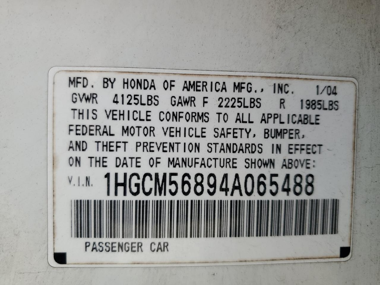 1HGCM56894A065488 2004 Honda Accord Ex