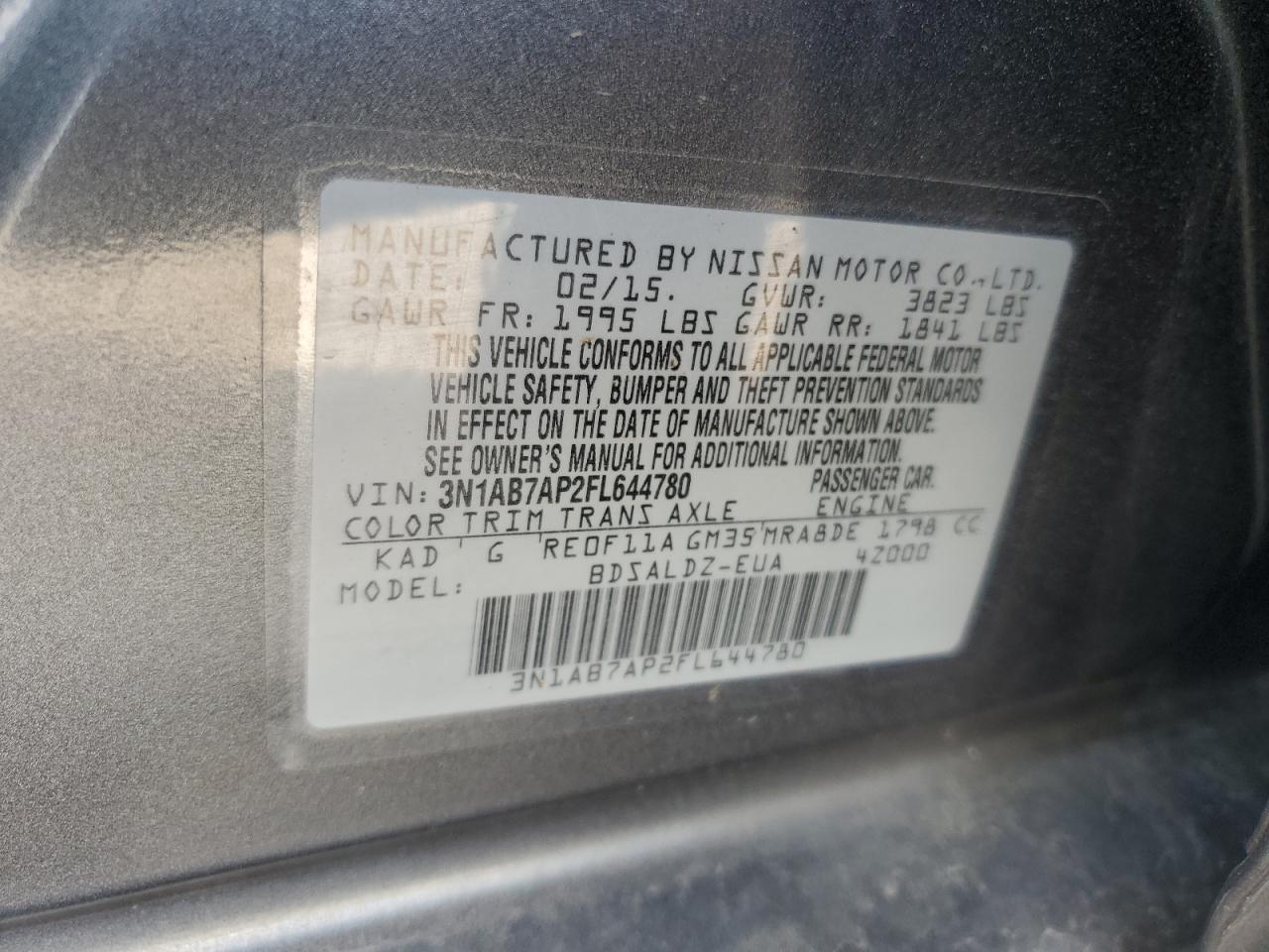 3N1AB7AP2FL644780 2015 Nissan Sentra S