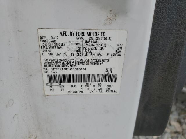 2012 Ford F150 Super Cab VIN: 1FTFX1CF1CFC06196 Lot: 50594774