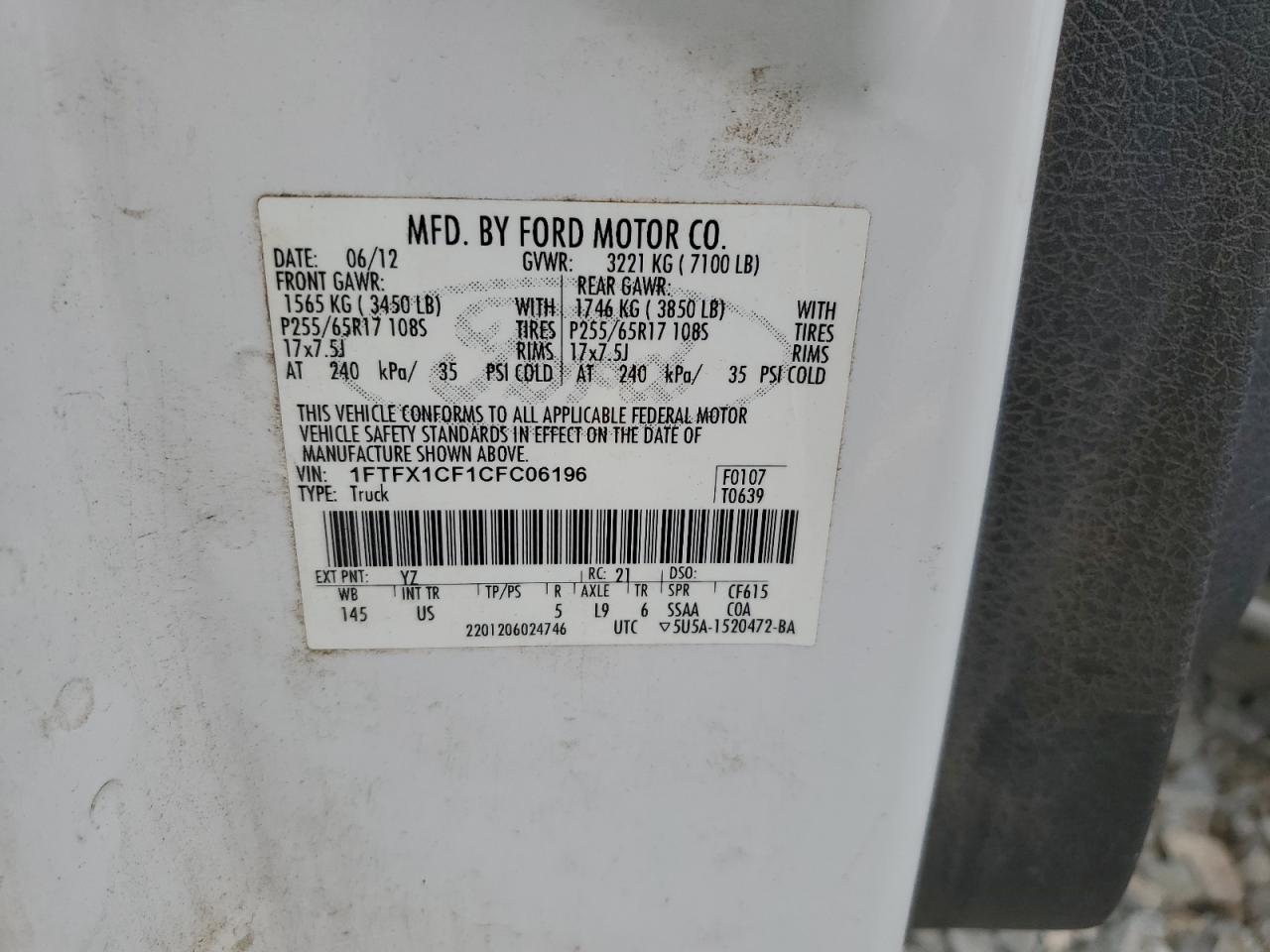 1FTFX1CF1CFC06196 2012 Ford F150 Super Cab