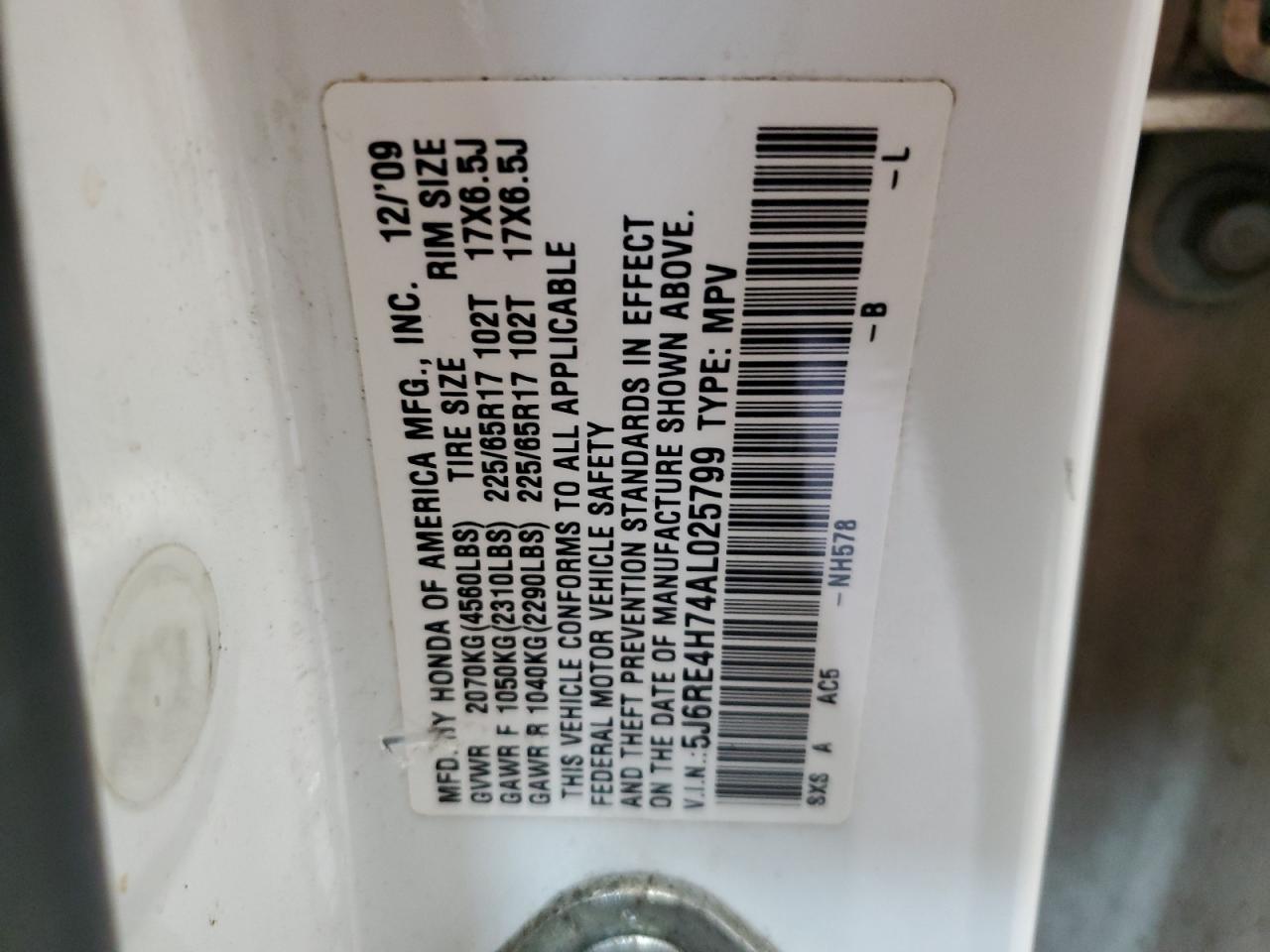 5J6RE4H74AL025799 2010 Honda Cr-V Exl