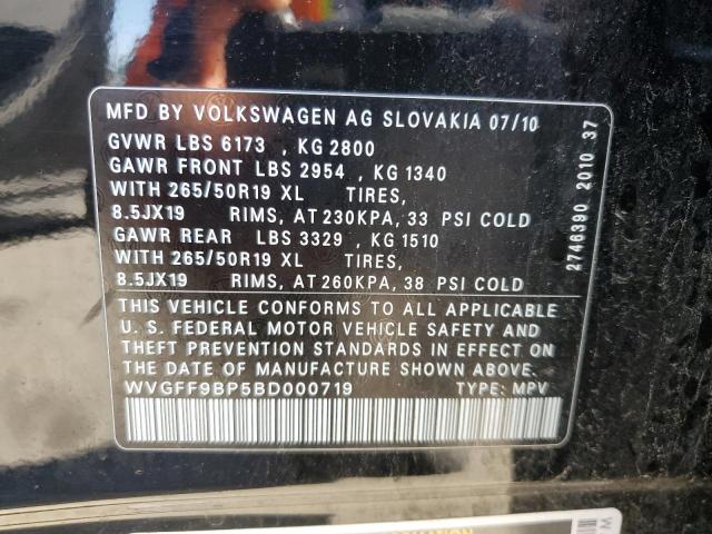 2011 Volkswagen Touareg V6 VIN: WVGFF9BP5BD000719 Lot: 51766284