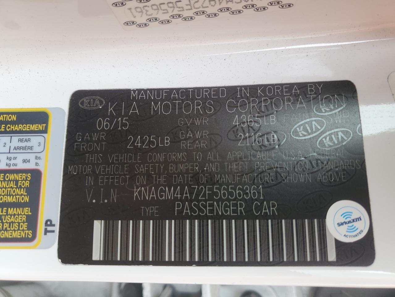 KNAGM4A72F5656361 2015 Kia Optima Lx