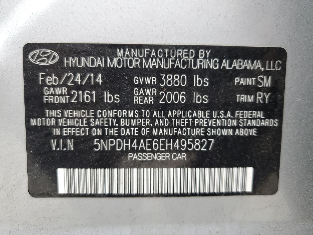 5NPDH4AE6EH495827 2014 Hyundai Elantra Se