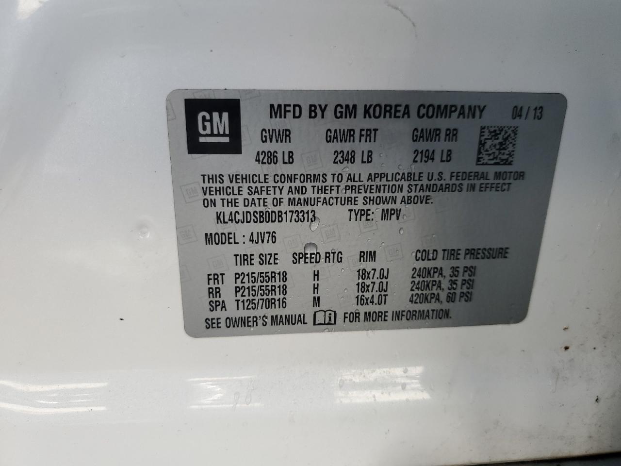 KL4CJDSB0DB173313 2013 Buick Encore Premium