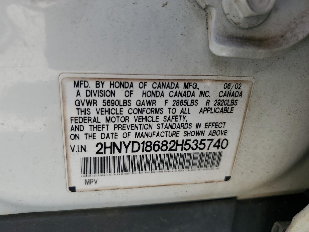 2HNYD18682H535740 2002 Acura Mdx Touring